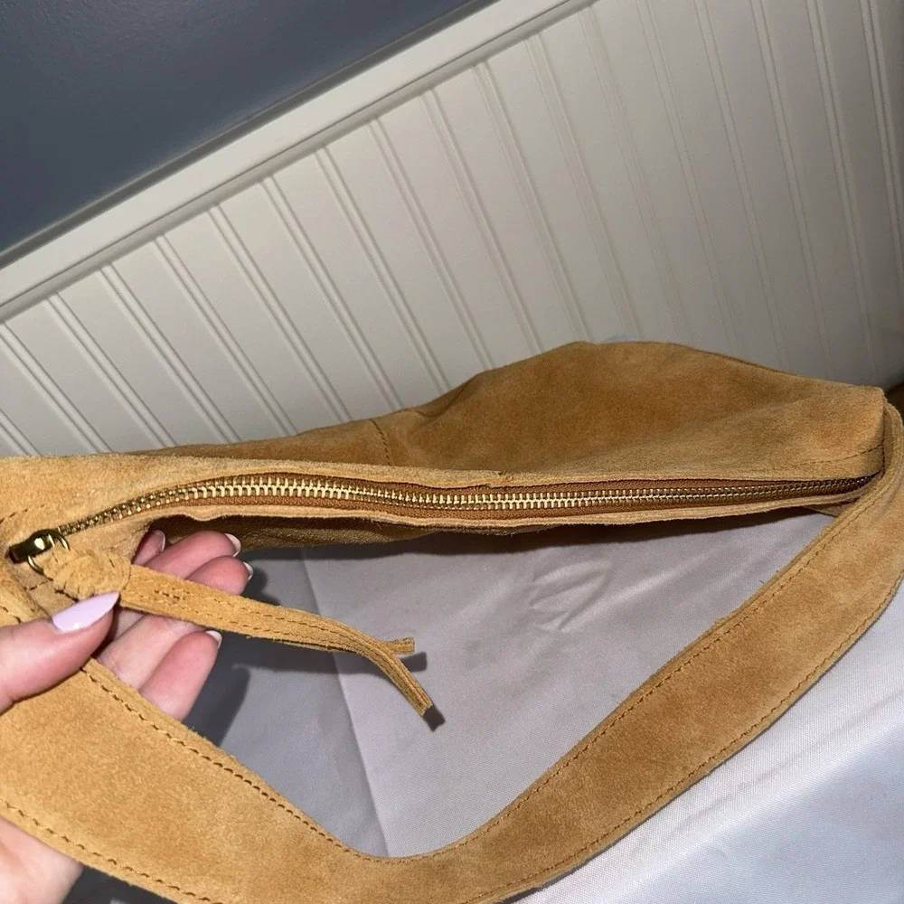 Margot New York CAMILA HOBO Suede Crescent Purse Shoulder Bag Light Brown Camel